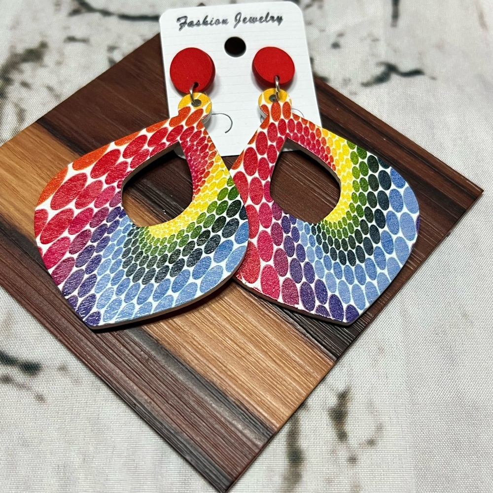 Wooden Colorful‎ bohemian Geometric Earrings Festival
